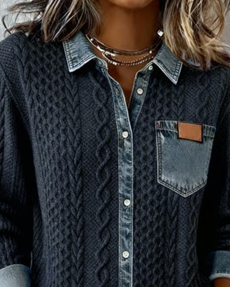 Mila Denim Detail Long Sleeve Top