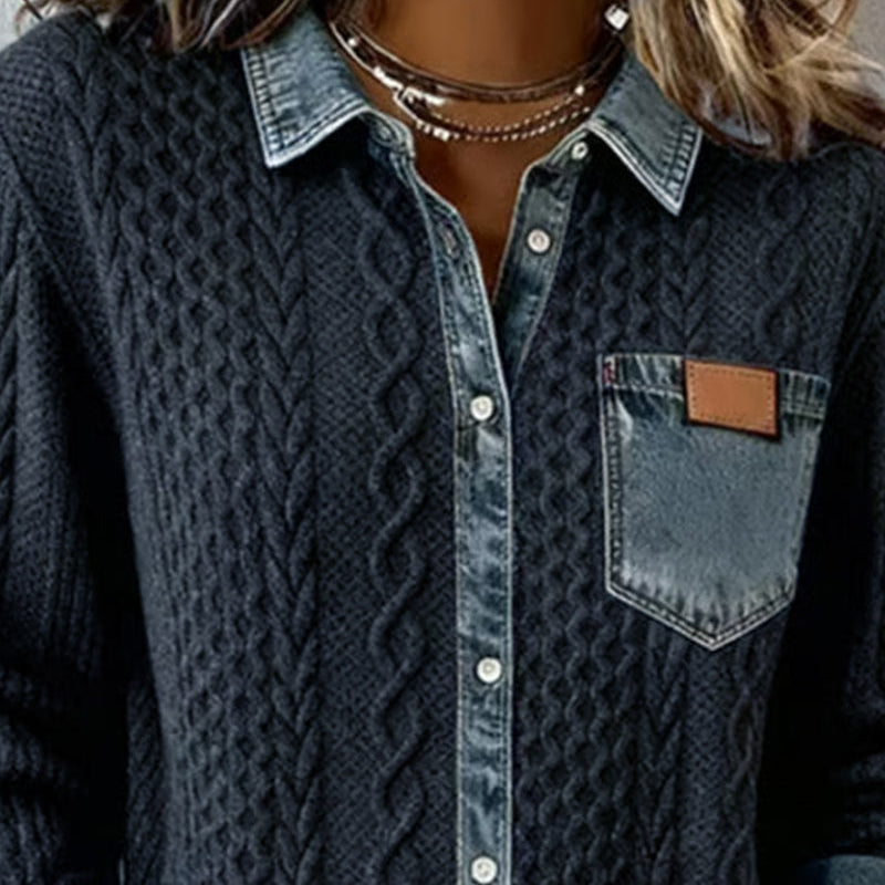 Mila Denim Detail Long Sleeve Top