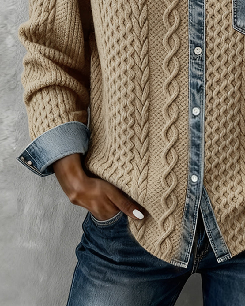 Mila Denim Detail Long Sleeve Top