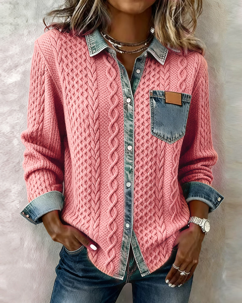 Mila Denim Detail Long Sleeve Top