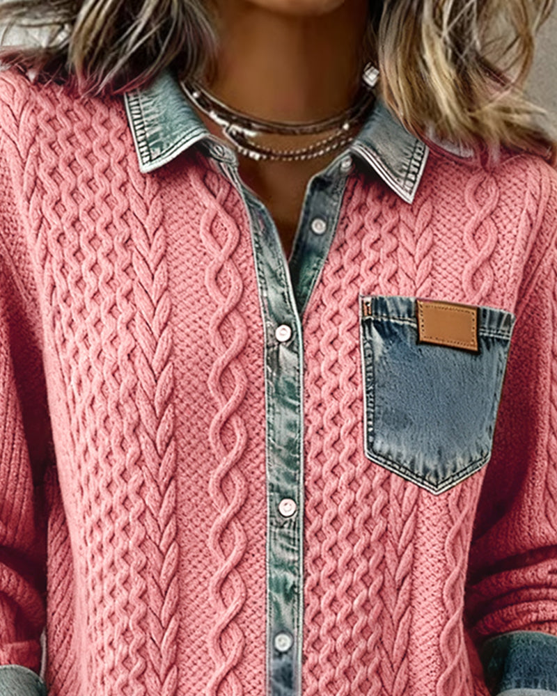 Mila Denim Detail Long Sleeve Top