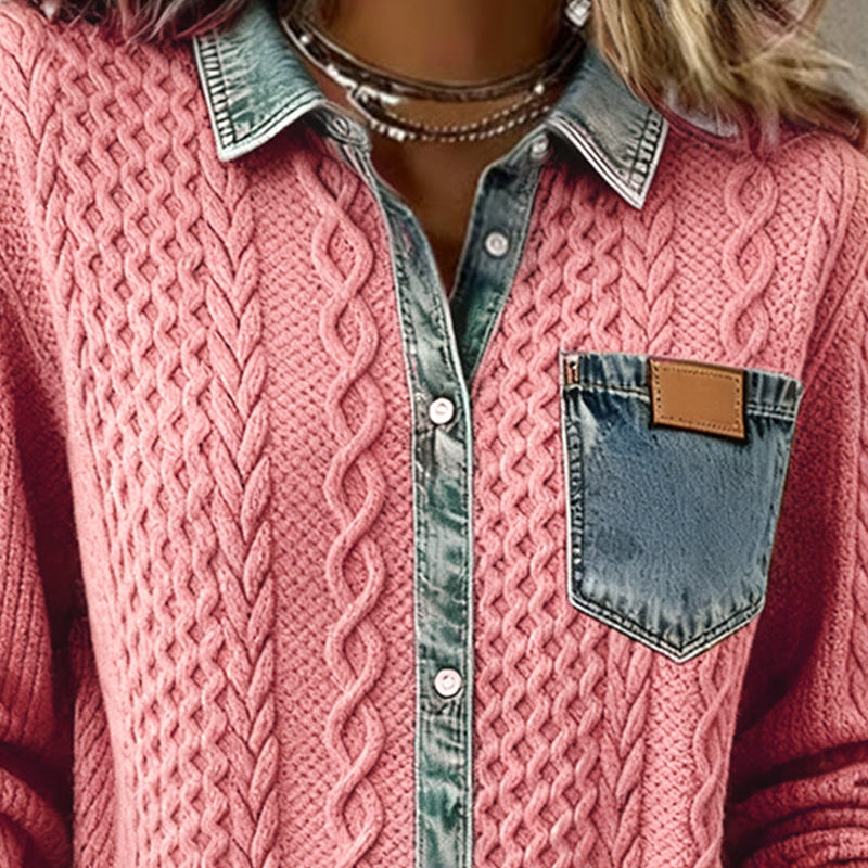 Mila Denim Detail Long Sleeve Top