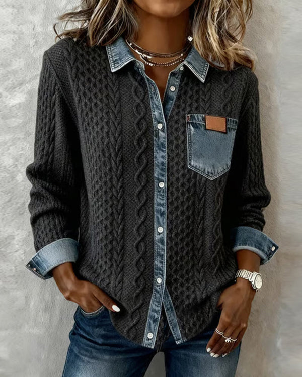 Mila Denim Detail Long Sleeve Top
