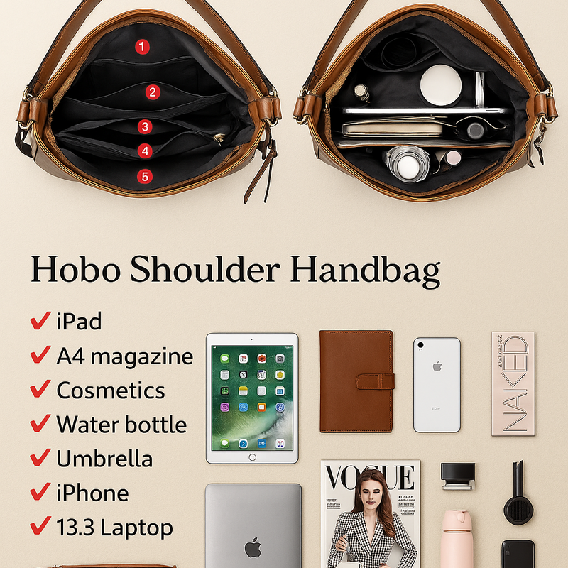 Luxury Leather Hobo Anti-Theft Handbag + FREE Pouch Wallet