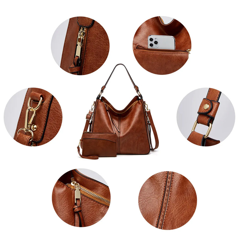 Luxury Leather Anti-Theft Handbag + FREE Crossbody Bag & Pouch Wallet